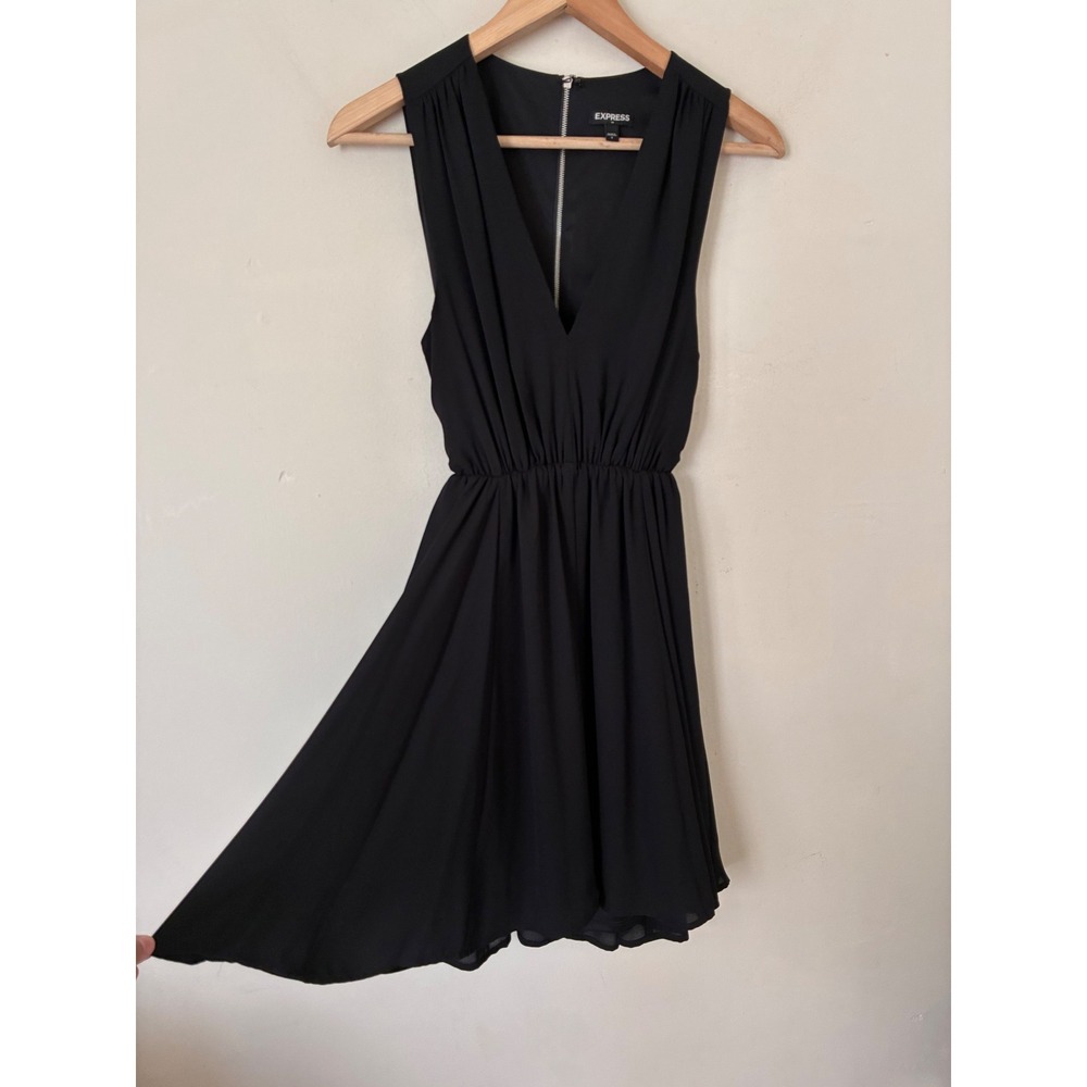 Express Black V-Neck Sleeveless Cutout Back Mini Dress Y2K Grunge Minimalist 2